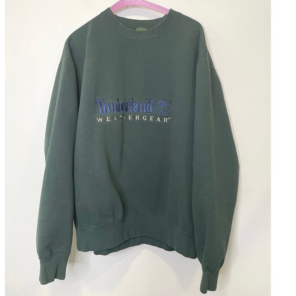Vintage Timberland Weathergear Crewneck Sweatshirt Green Logo XL USA 90s Logo